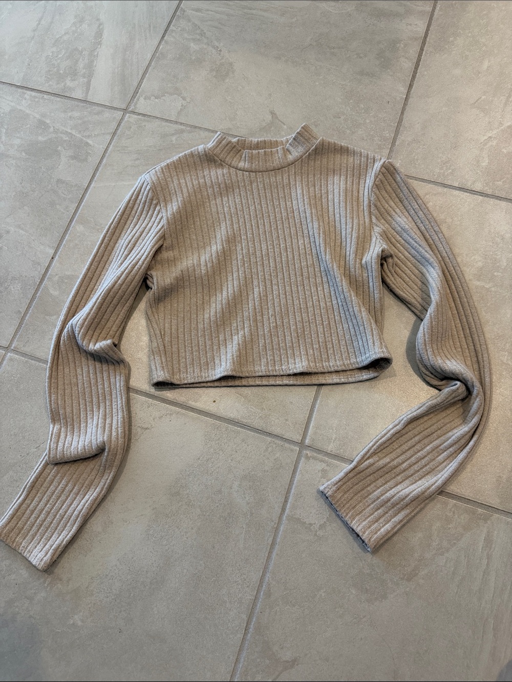 Forever 21 Ribbed Cropped Mock-Neck Top — Beige Taupe